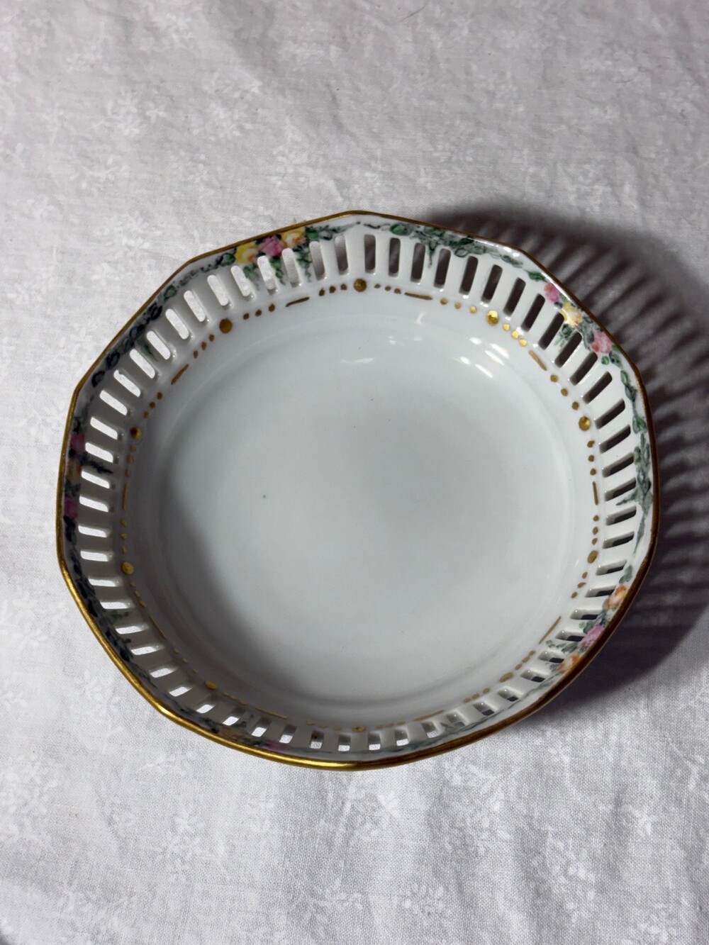 Antique 1920s Schumann Bavaria Reticulated Porcelain Bowl Hand Painted Floral Go